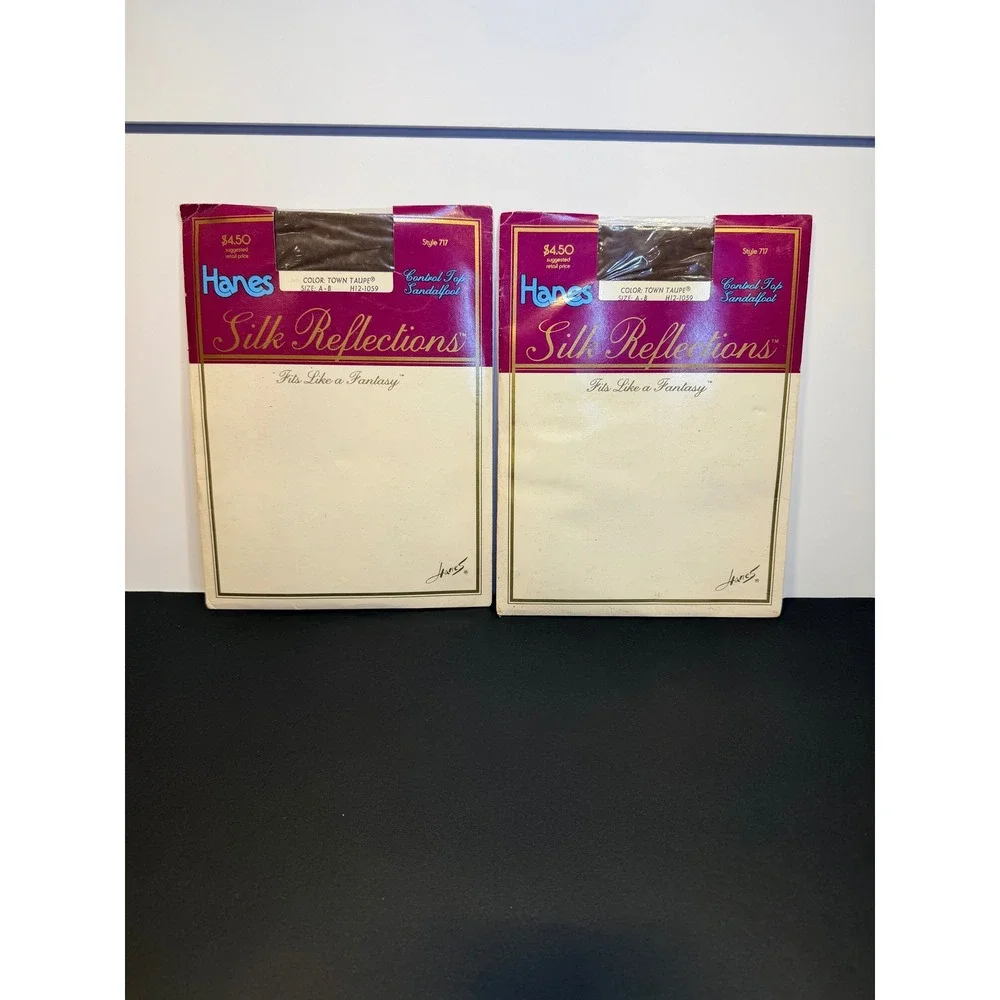 2 Vintage Hanes Silk Reflections Control Top Sandalfoot Pantyhose Town Taupe AB